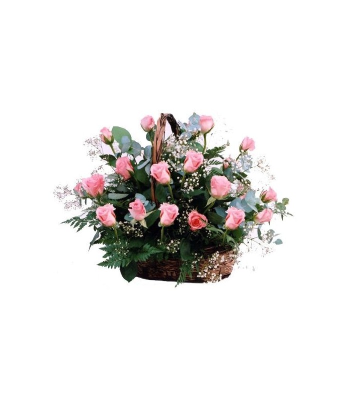 Coral Sunrise Basket of Roses