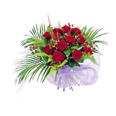 One Dozen Roses Wrapped in Paper