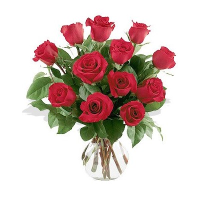 One Dozen Roses Arranged in Vase