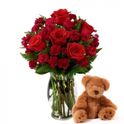 Audrey  Roses Bear Bouquet